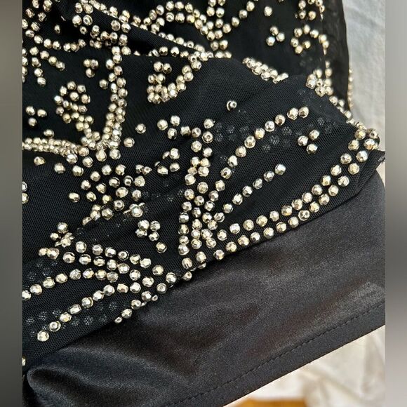 Xscape black beaded dress size 10 EUC cocktail, holiday event blouson top - Picture 4 of 13